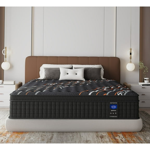 MRH 10 inch Queen All Black Hybrid Mattress - Medium-Firm, Cooling Gel Memory Foam, Individually Pocketed Springs, CertiPUR-US Certified