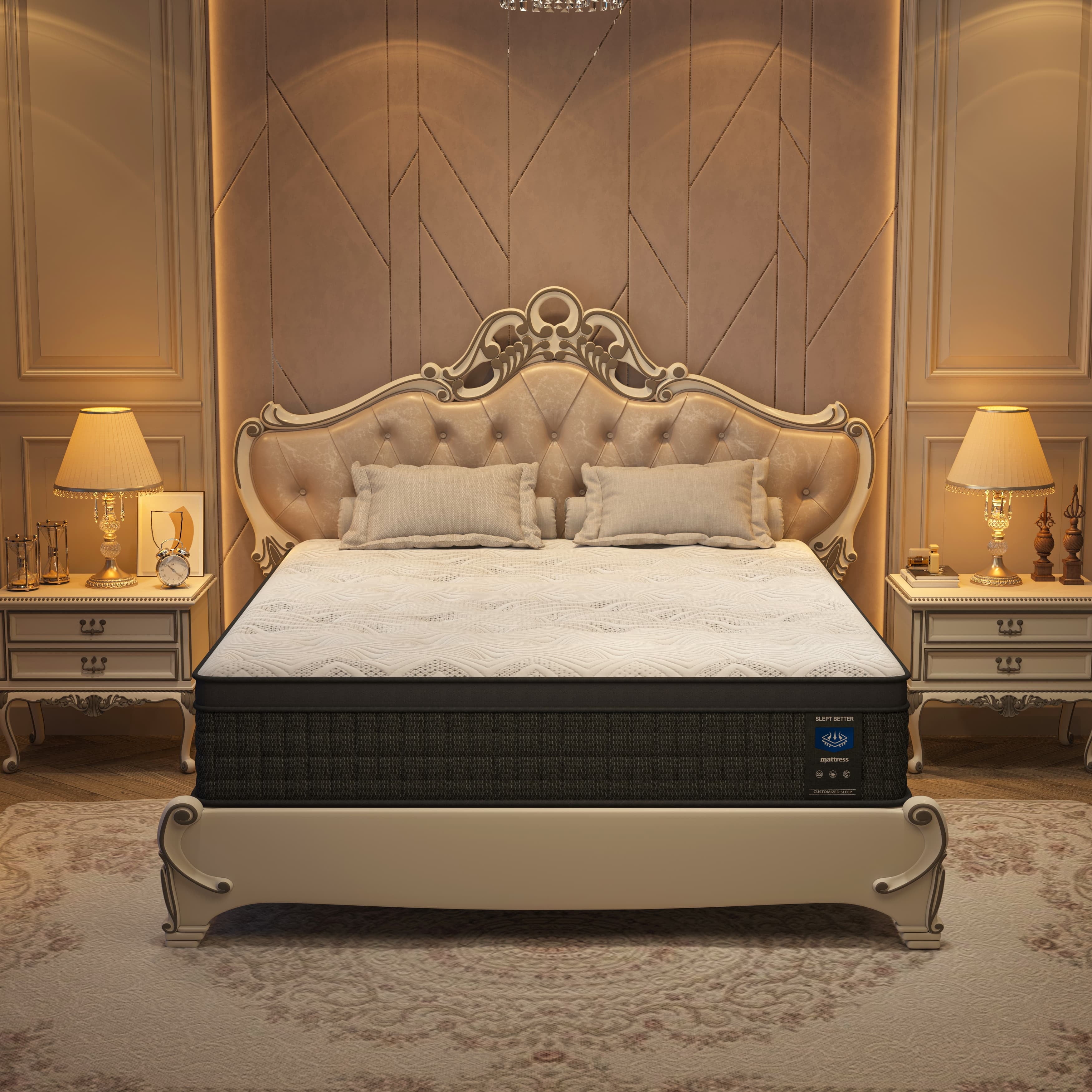 MRH Full Mattress 12 Inch Euro Top Full Size Mattress in a Box Memory Foam Hybrid Mattress with individually Pocket Springs Medium Firm Strong Edge Support White with Black