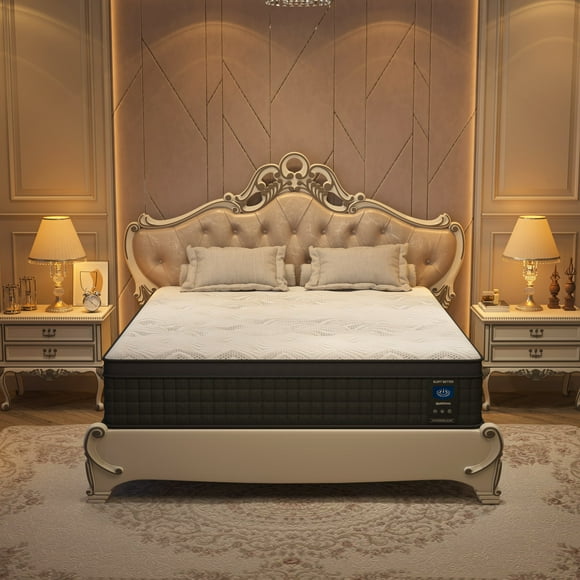 MRH Full Mattress 12 Inch Euro Top Full Size Mattress in a Box Memory Foam Hybrid Mattress with individually Pocket Springs Medium Firm Strong Edge Support White with Black