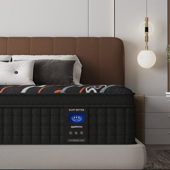 MRH Full 12 inch Euro Top Hybrid Mattress in a Box – Memory Foam & Individually Pocket Springs Medium Black