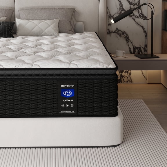 MRH Full 12 inch Hybrid Mattress – Gel Memory Foam, Individual Pocket Springs, Firm, Pressure Relief, Black White Rim