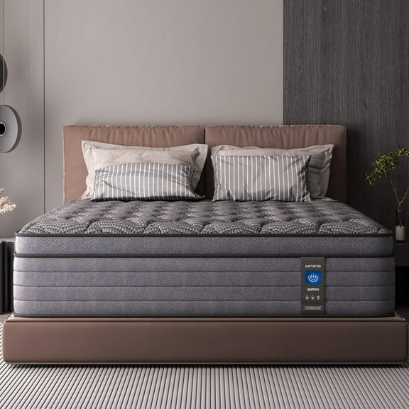 MRH Mattress 14 Inch Full Size Mattresses Euro Top Mattress in a Box Memory Foam Hybrid Mattress with individually Pocket Springs Med Black