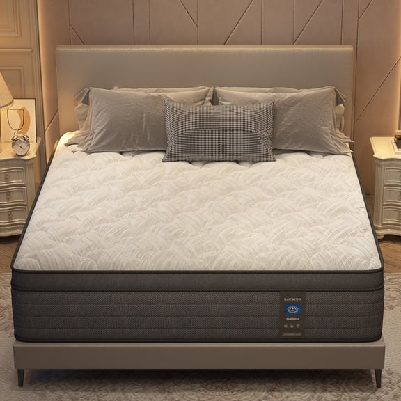 MRH Queen Mattress 12 Inch Euro Top Mattress in a Box Memory Foam Hybrid Mattress with individually Pocket Springs Medium Firm Strong Edge Support White with Black rim