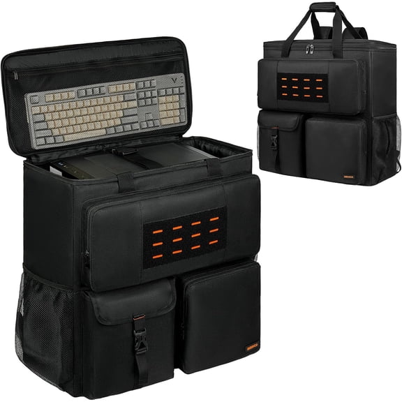 MRINCA Portable Atx Mid-Tower Pc Travel Case Backpack, Gaming Computer Carrying Bag with Pockets for Keyboard, Mouse, Cables, Adjustable Straps