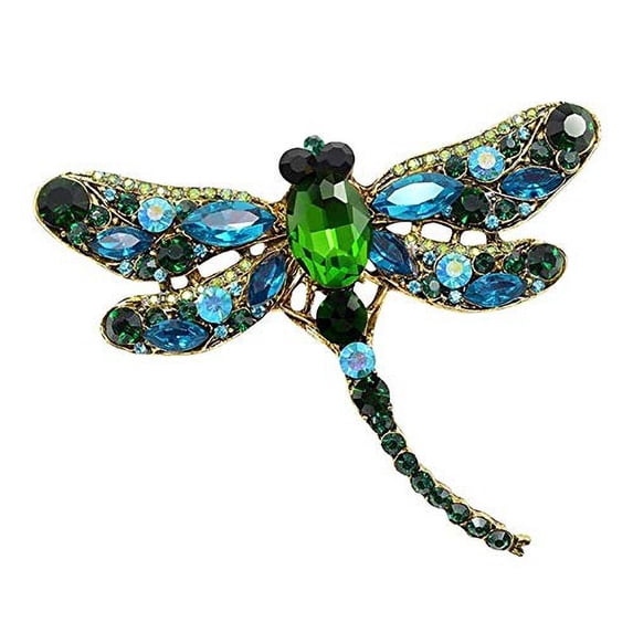MRK Group Vintage Rhinestone Dragonfly Brooch (Green)