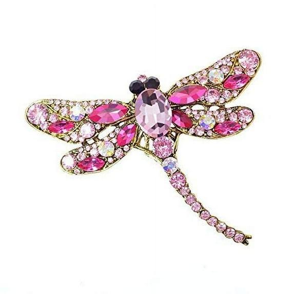 MRK Group Vintage Rhinestone Dragonfly Brooch (Pink)