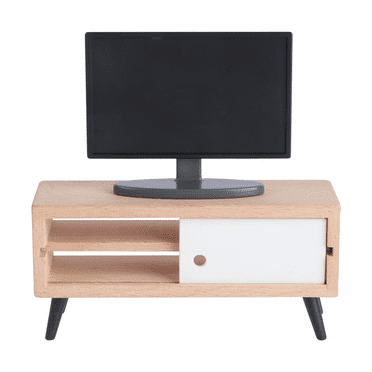 MRLESS 1:12 Scale Mini TV & Wooden Stand Dollhouse Furniture