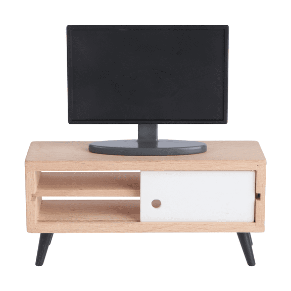 MRLESS 1:12 Scale Mini TV & Wooden Stand Dollhouse Furniture
