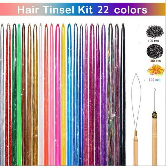 MRLESS Hair Tinsel Kit 1 Set Colorful Glitter Hair Strings and Strands for Braids, Artificial Hair Extensions for Decoration