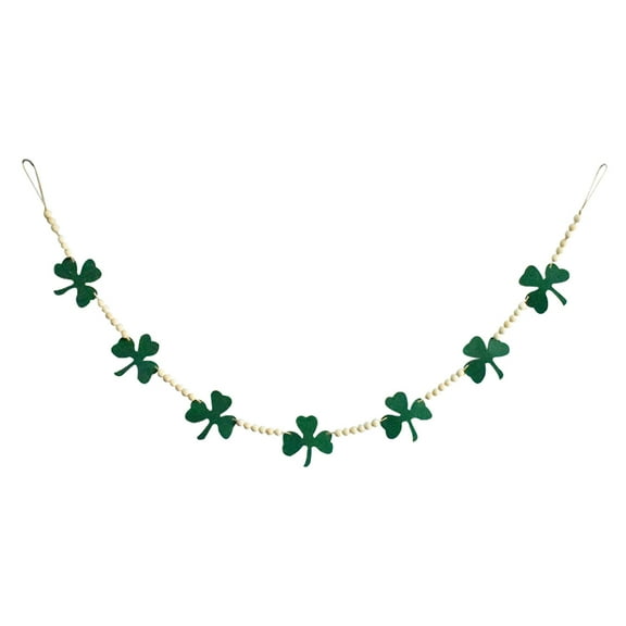 MRLESS 1 String Beaded Garland with Wooden Beads and Felt Shamrocks for St Patricks Day Wall and Holiday Decor, Green Irish Festive Garland