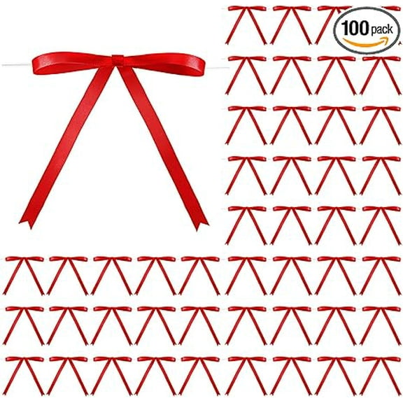 MRLESS 100pcs Red Christmas Tie Bows with Tails, Ribbon Bows for Wedding, Baby Shower, Birthday, Party, Tree Wrapping