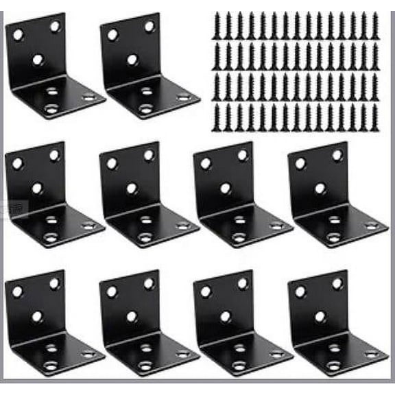 MRLESS 10pcs Metal Corner Brackets Heavy Duty L Shaped Braces With Screws Black 90 Degree Angle Brackets For Furniture Wooden Cabinets And Shelves