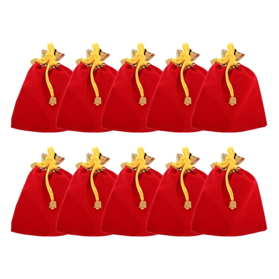 MRLESS 10pcs Small Drawstring Velvet Jewelry Pouches Red Drawstring Velvet Present Bags Treat Favor Bags For Baby Shower Wedding Party