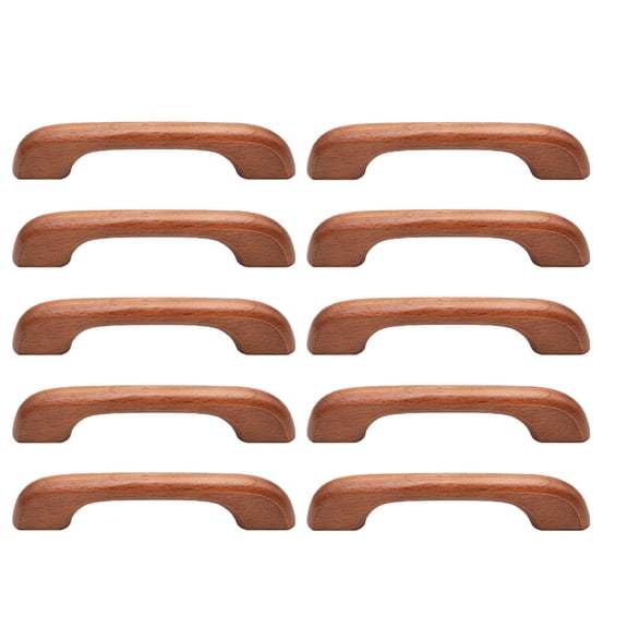MRLESS 10-Pack Wood Furniture Pull Handles, Smooth Painted Wooden Drawer and Closet Pulls, Decorative Chocolate Finish