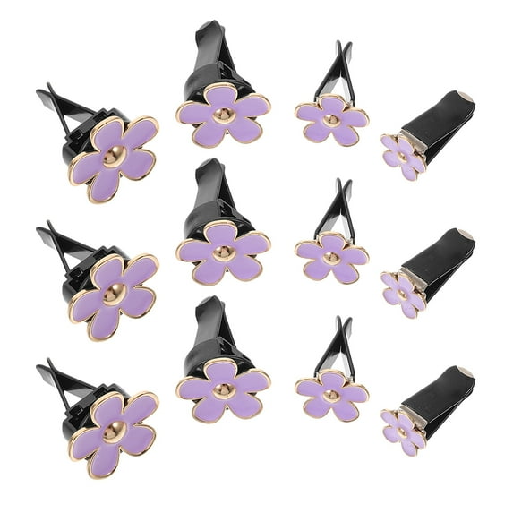 WEUVEB 12Pcs Purple Alloy Car Air Freshener Vent Clips Daisy Flower Design for Fresh Interiors