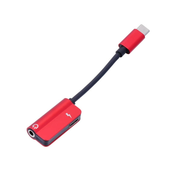 MRLESS 2-in-1 USB Type C to 3.5mm Earphone Adapter Charger USB-C Audio Cable 3.5 Jack Headphone Adapter for Phone (Red)