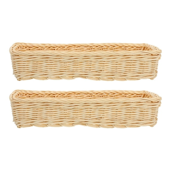 MRLESS 2PCS Rattan Woven Cutlery Basket Wicker Utensils Storage Holder Flatware Chopsticks Spoon Fork Drying Rack for Kitchen Drawer