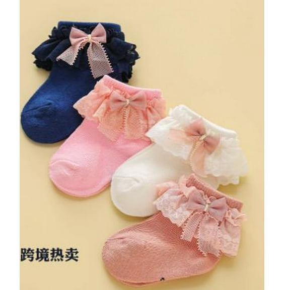 MRLESS 2 Pairs Toddler Girl Socks with Lace Trim Ruffle Baby Socks Cute Cotton Socks for Newborn and Infant Little Girls