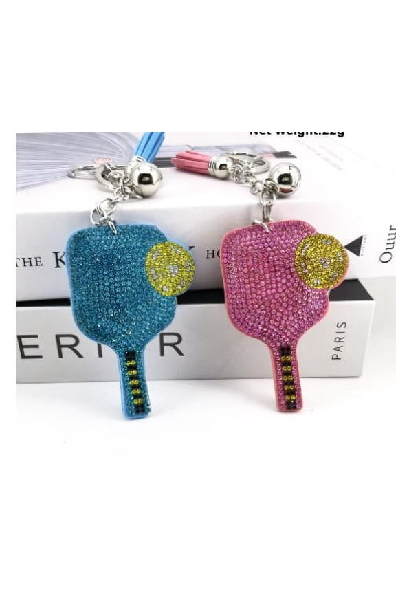 2pcs Pickleball Keychain Rhinestone Sports Keychain Decorative Pickleball Paddle Ornament Backpack Charm Purse Charm