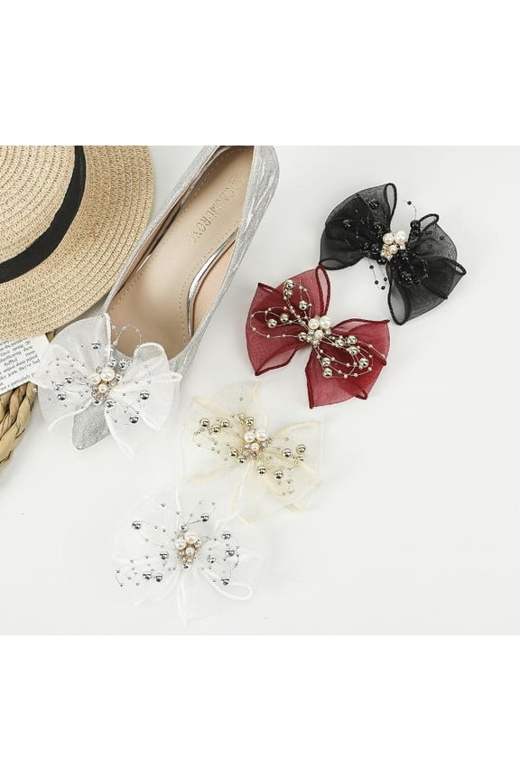 2pcs Mesh Bow Shoe Clips with Faux Women Heel Clips, Shoe Charms, Party Bow Accessories for Shoes