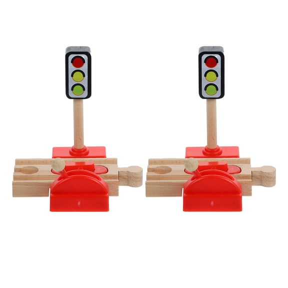 MRLESS 2pcs DIY Wooden Train Track Accessories Traffic Barrier and Mini Train Traffic Light Signal Model for Pretend Play