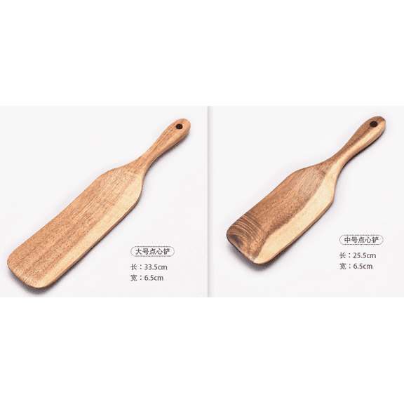WEUVEB Wooden Turner Set, European Style Light Brown, 2 Pieces for Kitchen Cooking and Baking