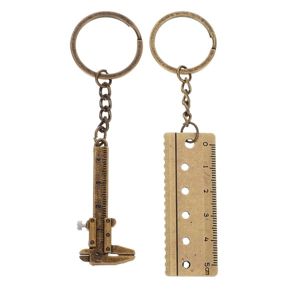 WEUVEB Key Chain Gadget Vernier Caliper Keychain Metal Golden 2Pcs