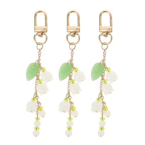MRLESS Set of 3 Cute Flower Keychains for Girls with Leaf Charms, Fun Bag and Purse Accessories, Adorable Handbag Charm