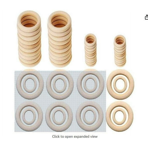MRLESS 40 Pieces DIY Craft Wooden Rings Set, Unfinished Circular Wood Rings for Macrame, Necklaces, Earrings, and More