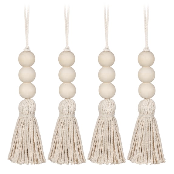 MRLESS 4PCS Rustic Wood Bead Garlands with Tassels, Farmhouse Style Home Decor, Prayer Beads for Wall Hanging