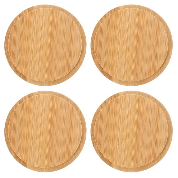 MRLESS Bamboo Cup Lid Set of 4 Wooden Drink Cup Covers for Kitchen Use