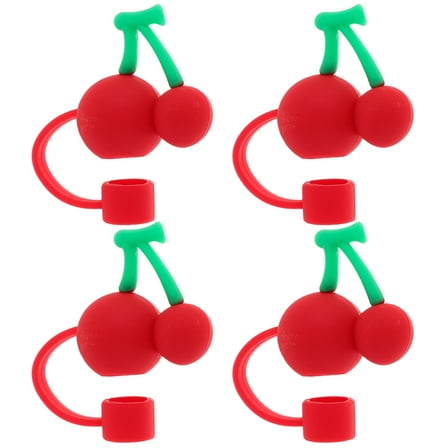 MRLESS 4pcs Cherry Straw Tip Covers Silicone Straw Accessories For Tumblers Cute And Funny Straw Caps For Water Bottles Reusable