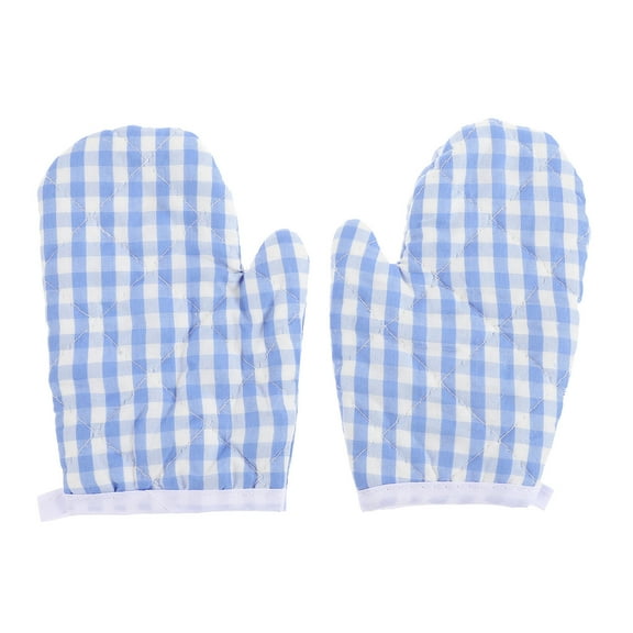 MRLESS 4pcs Kids' Heat Resistant Kitchen Gloves for Baking and Cooking Plaid Oven Mitts for Children Microwave Oven Checked Gloves