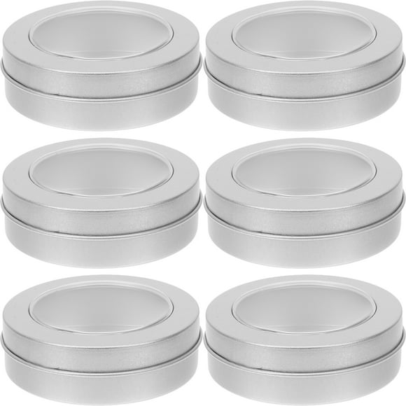 MRLESS 4pcs Round Tin Box with Lid Large Cookie Tin Treats Canister with Clear Window Empty Tins Round Empty Containers for Cosmetics Crafts Food Storage Party Favors