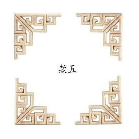 MRLESS 4pcs Wooden Onlay Appliques European Style Wood Carved Applique Wood Furniture Decorations for Home Doors Window and More