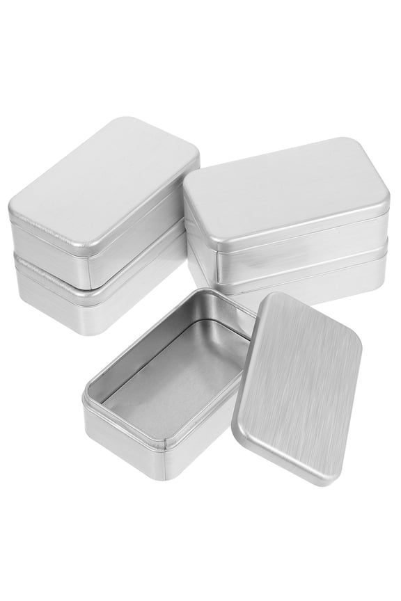 5Pcs Rectangular Empty Tin Box Containers Empty Metal Tins Box Small Empty Tins with Lids Mini Portable Box Containers for Storage Candies Jewelry Crafts Silver