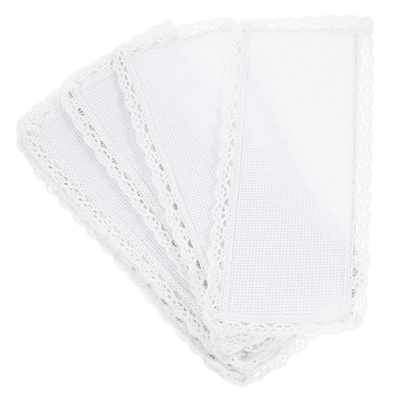 MRLESS 5pcs DIY Cross Stitch Bookmark Kit with Lace Edge, Blank Embroidery Fabric White Polyester Material Handmade Craft Bookmark for Book Lovers