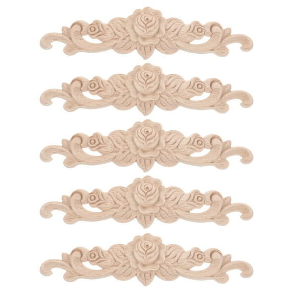 MRLESS 5pcs Unpainted Wood Carved Rose Appliques Onlays for Door Cabinet Bed Furniture Home Decor DIY Projects Supplies