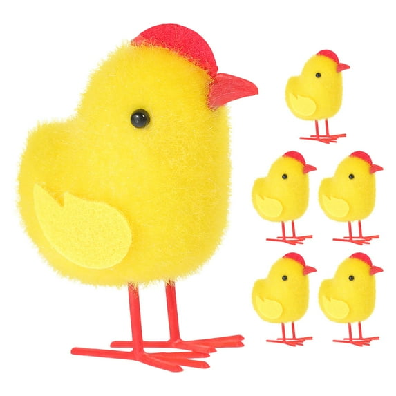 MRLESS 6pcs Easter Chicks Figurines Mini Furry Chicken Simulation Chicks Easter Party Favors For Easter Basket Stuffers Table Decorations