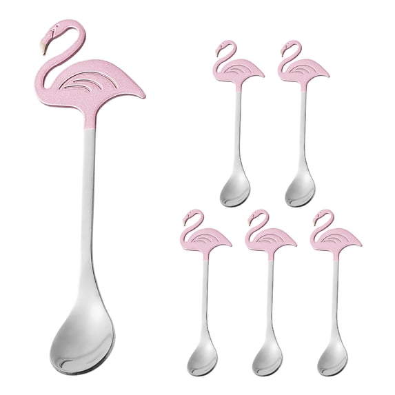 MRLESS Set of 6 Flamingo Stainless Steel Dessert and Coffee Spoons, Ideal for Home Use, Parties, and Social Gatherings
