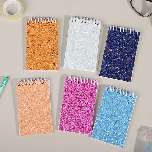 WEUVEB 6Pcs Spiral Bound Notebooks with Sequin Covers Assorted Colors Blank Pages for Note Taking
