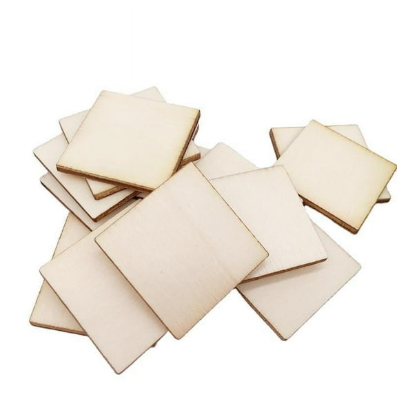 MRLESS 75pcs Wood Squares DIY Painting Cutouts Square Wooden Craft Blocks Wooden Slices for DIY Projects Unfinished Wood Slices