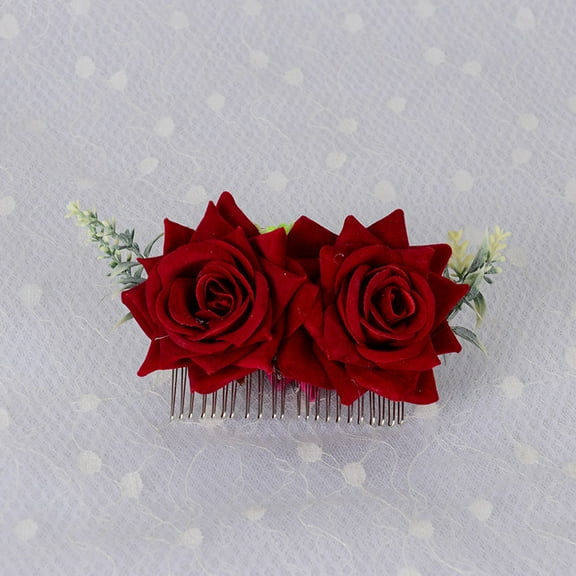 MRLESS Red Artificial Flower Hairpins Bridal Hair Accessories Floral Side Comb Metal Hair Clips for Brides and Flower Girls