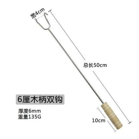 MRLESS BBQ Meat Turner Hook with Wooden Handle Stainless Steel Food Flipper Hook for Outdoor Grillings Cooking Roasting Meat