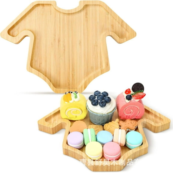 MRLESS Baby Shower Charcuterie Board Wooden Food Serving Tray Cheese Display Board Novelty Baby Romper Shaped Fruit Salad Platter Vegetable Candy Dish