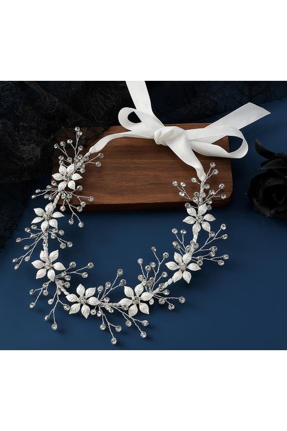 Bridal Crystal Headbands Wedding Rhinestone Tiaras Silk Ribbon Hair Vine Bridesmaid Hair Band Headpieces Head Chain For Women Girls