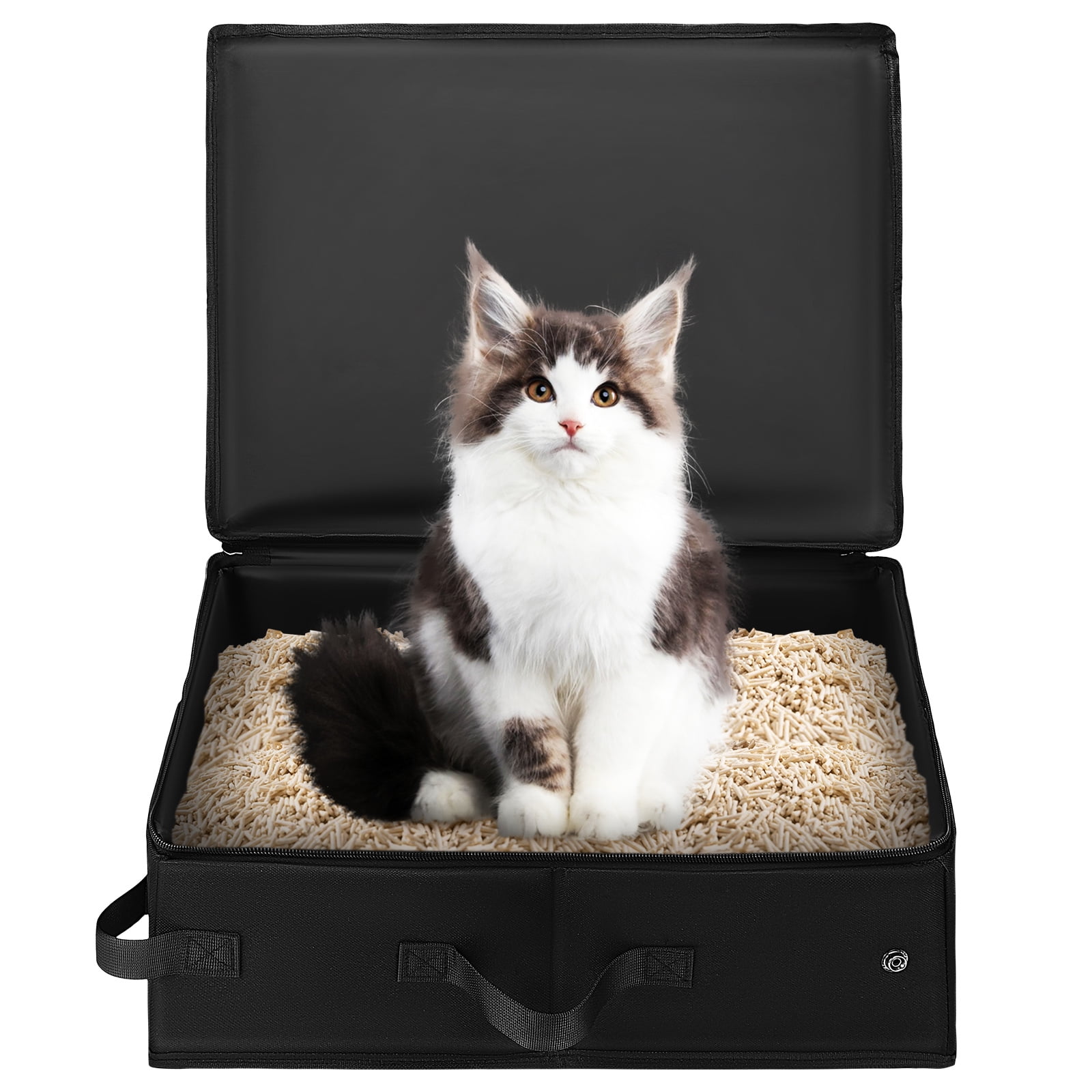 Portable Collapsible Cat Travel Litter Box With Lid - Leak-Proof, Odor-Control, Medium Gray Carrier For Car & Hotel Use