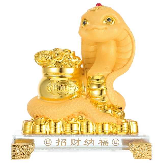 MRLESS Feng Shui Chinese Snake Statue 2025 Zodiac Year Golden Resin