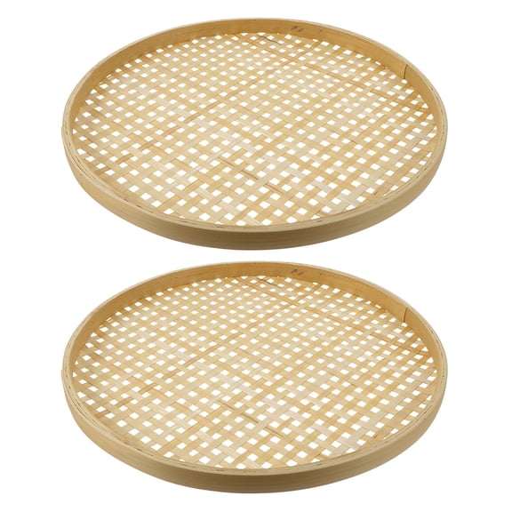MRLESS Set of 2 Handmade Asian Round Woven Baskets with Colander Design - 18cm Diameter Each