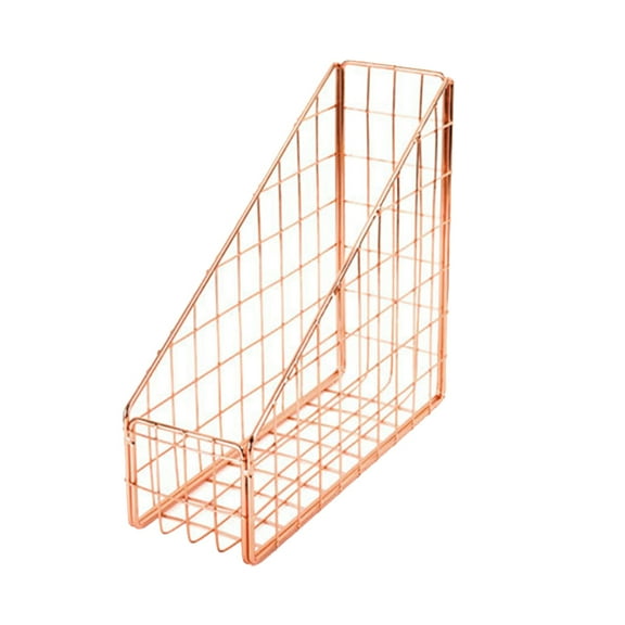 MRLESS Metal Wire Magazine Rack Desktop Organizer (Rose Gold)